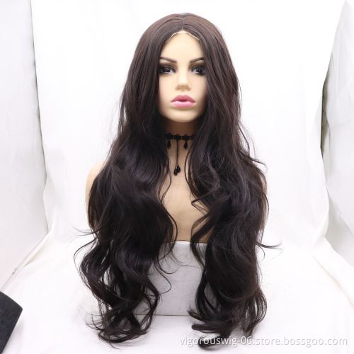 Vigorous mono premium high quality straight wave long wholesale black women synthetic hair wigs small lace front